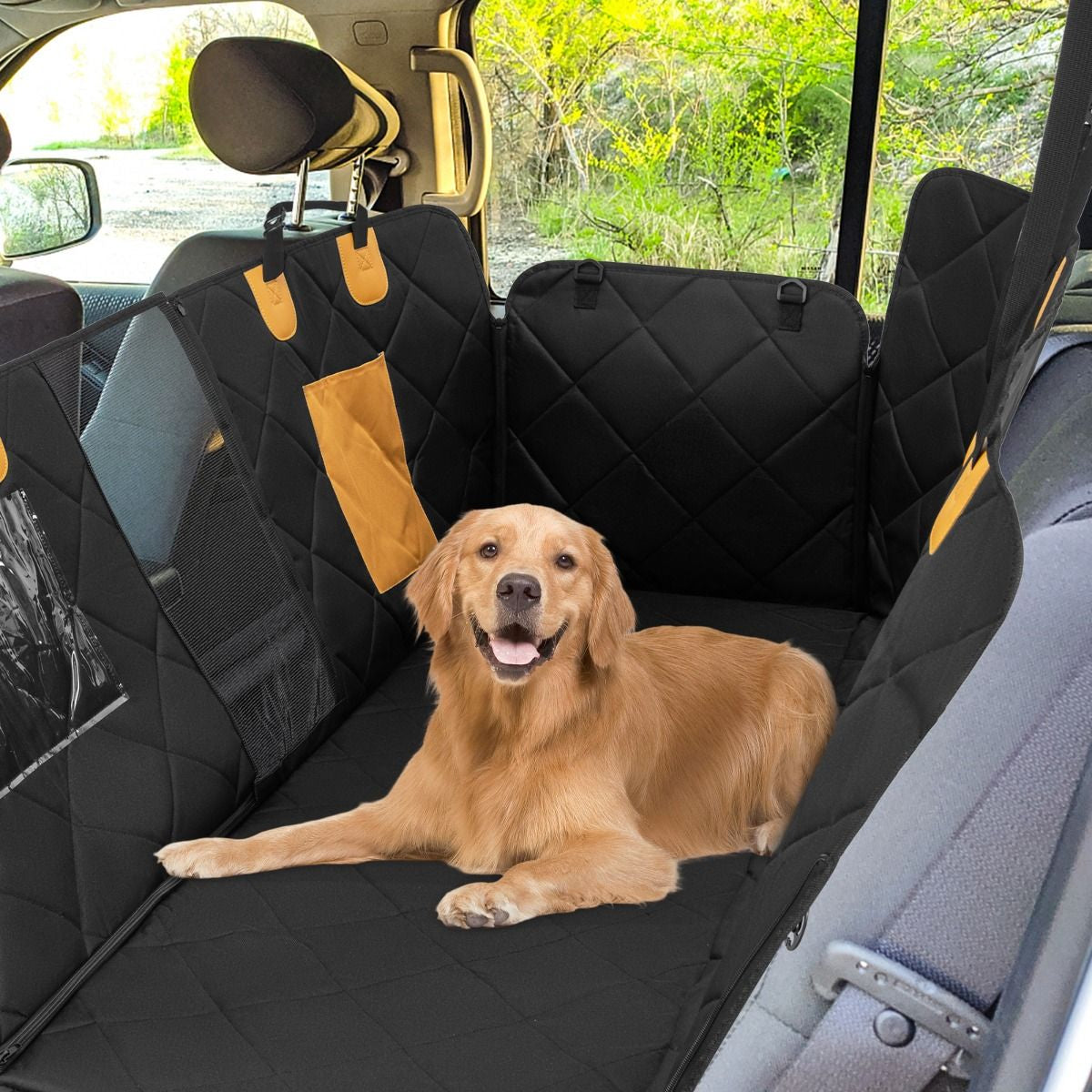 Coprisedile Auto per Cani Impermeabile E Antigraffio, Copertura Sedile Antiscivolo per Cani Con Finestre in Rete Nero