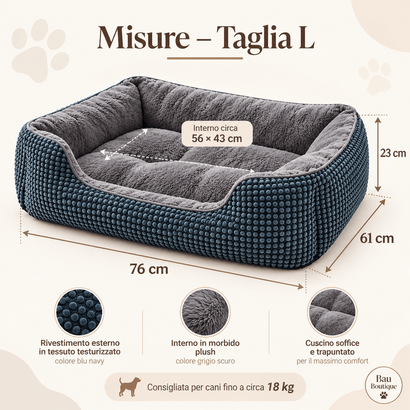 Cuccia Divano per Cani · Blu Navy 76 × 61 × 23 cm - bau boutique