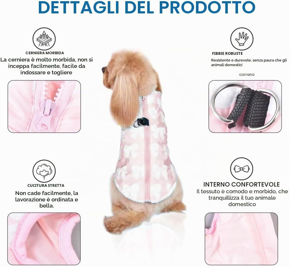 Voarge Giacca Invernale Calda per Cani Di Piccola Taglia Con Cerniera, Colore Rosa, XS