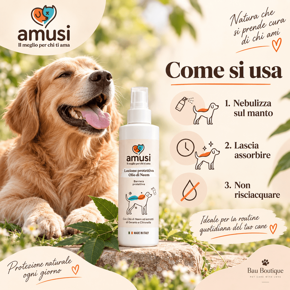 Lozione all’olio di neem Amusi per cani