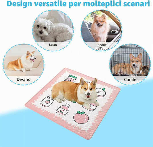 Tappetino Refrigerante per Cani e Gatti 50×50 cm con Cuscino – Materassino Rinfrescante Estivo Antiscivolo Rosa - bau boutique