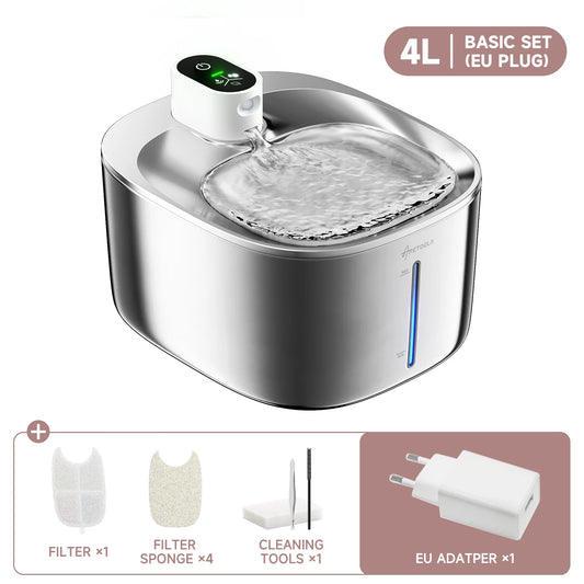Fontana Elettrica Smart 4L per Gatti e Cani – Dispenser d’Acqua con Sensore, Silenziosa e Sicura