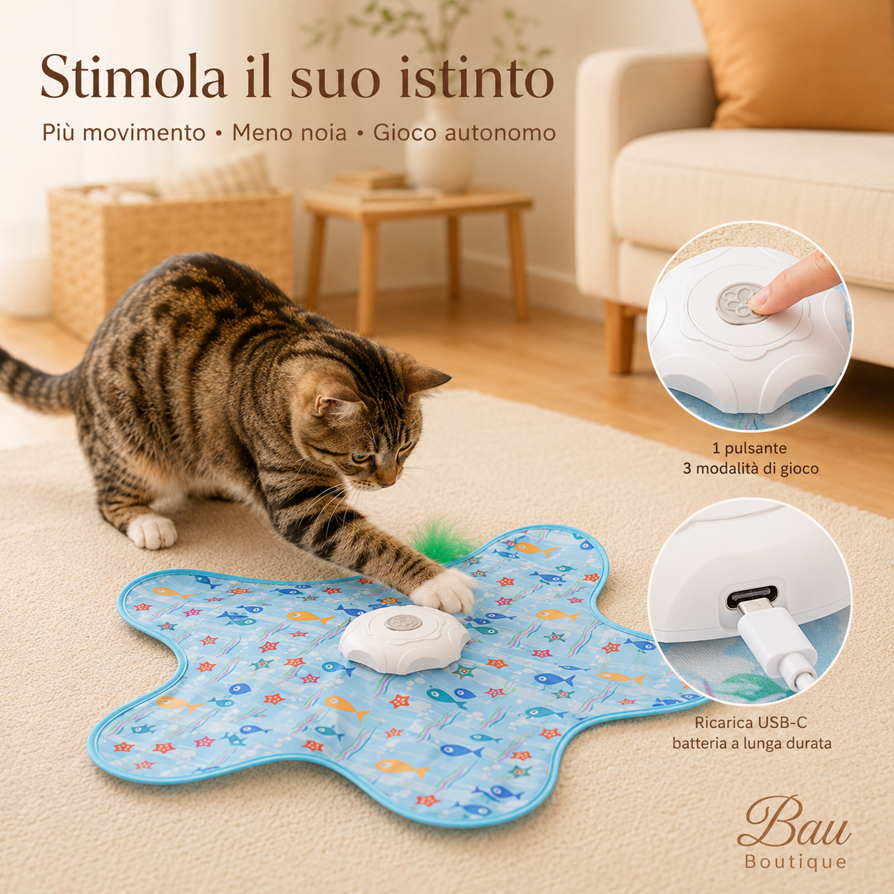 ZampaCuriosa™ – Coperta Gioco Interattiva per Gatti con Movimento a Sorpresa