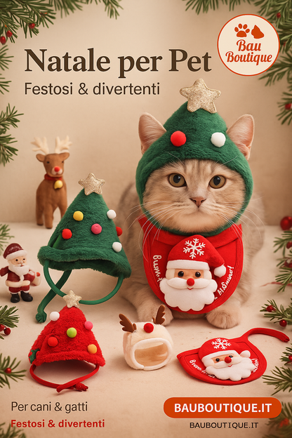 🎅 “Costume Natalizio Pet – Cappellino & Bandana Super Cute per Cani e Gatti”