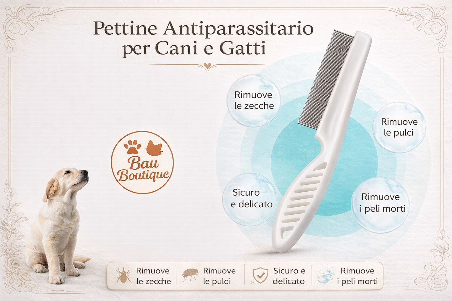 Pettine Antipulci Premium per Cani e Gatti – Igiene Profonda e Protezione Quotidiana - Bau boutique