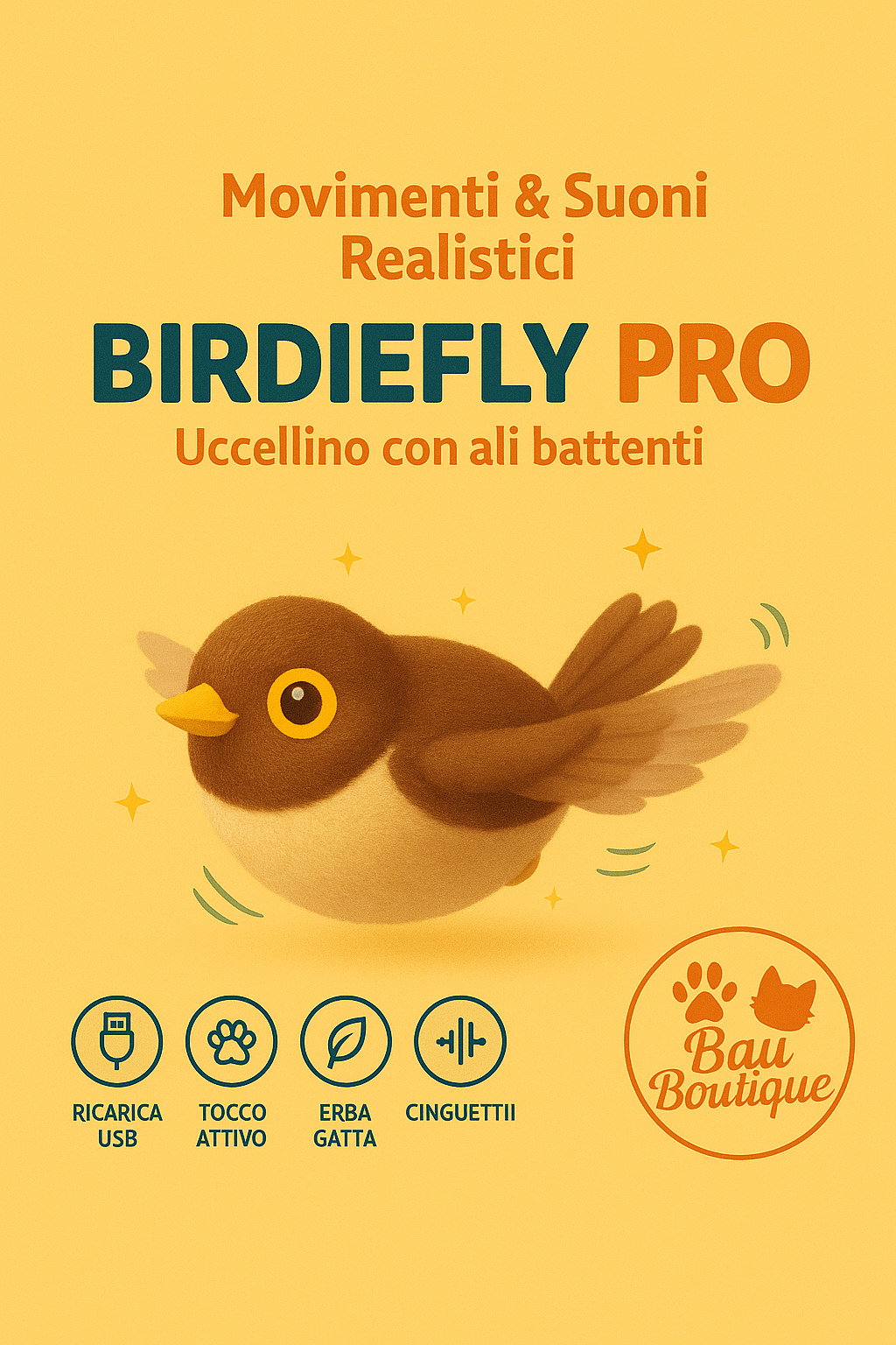 Peluche Interattivo Premium con Catnip, Verso Reattivo e Ricarica USB - Bau boutique