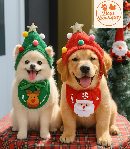 🎅 “Costume Natalizio Pet – Cappellino & Bandana Super Cute per Cani e Gatti”