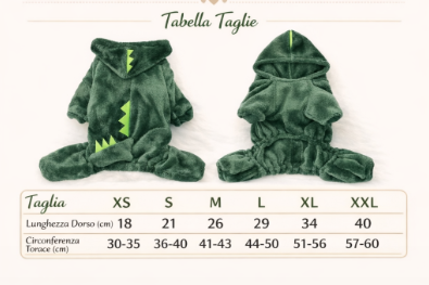Cappottino Felpato Dino Blu per Cani e Gatti – Caldo con Cappuccio per Autunno e Inverno