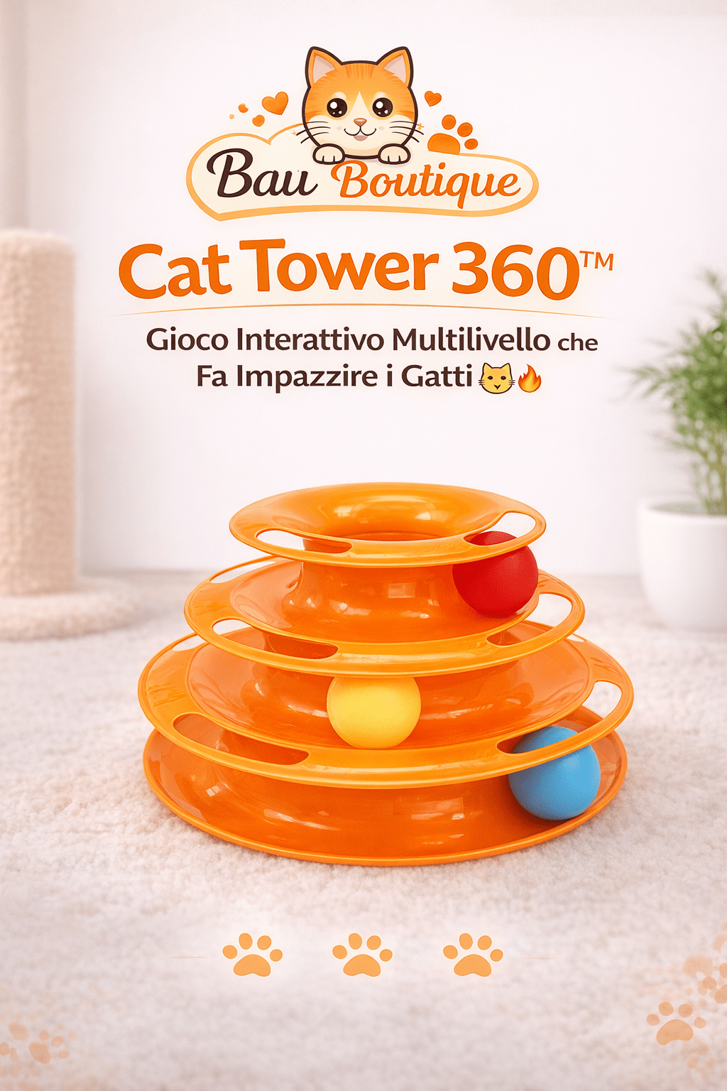 Bau Boutique Cat Tower™ – Gioco Rotante Multilivello per Gatti Esigenti 🧡🐾 - bau boutique