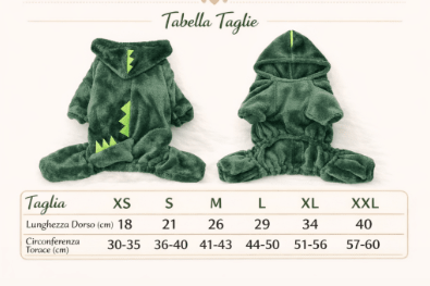 Cappottino Felpato Dino Blu per Cani e Gatti – Caldo con Cappuccio per Autunno e Inverno - bau boutique