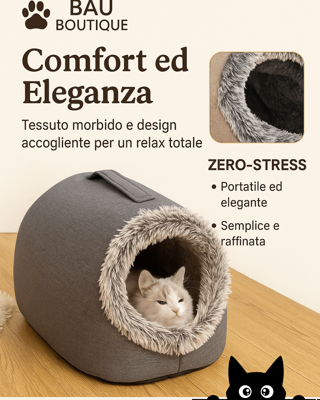 Cat Bed Deluxe 🐾 – Cuccia Spessa, Calda e Facile da Trasportare - bau boutique