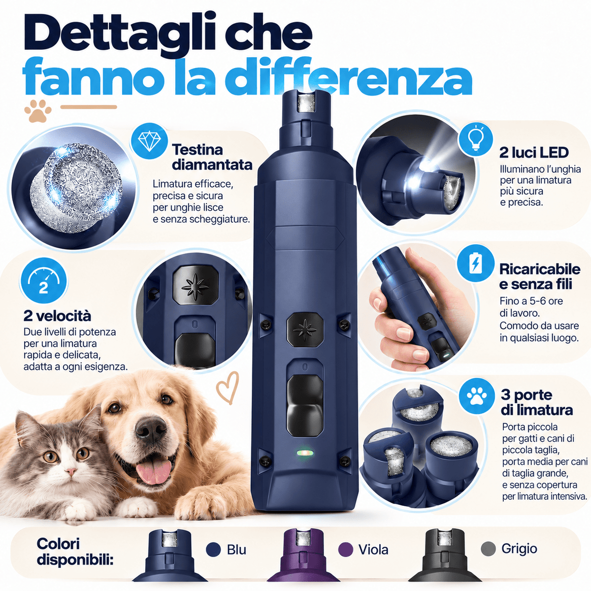 Lima unghie elettrica PETPROVED per cani e gatti