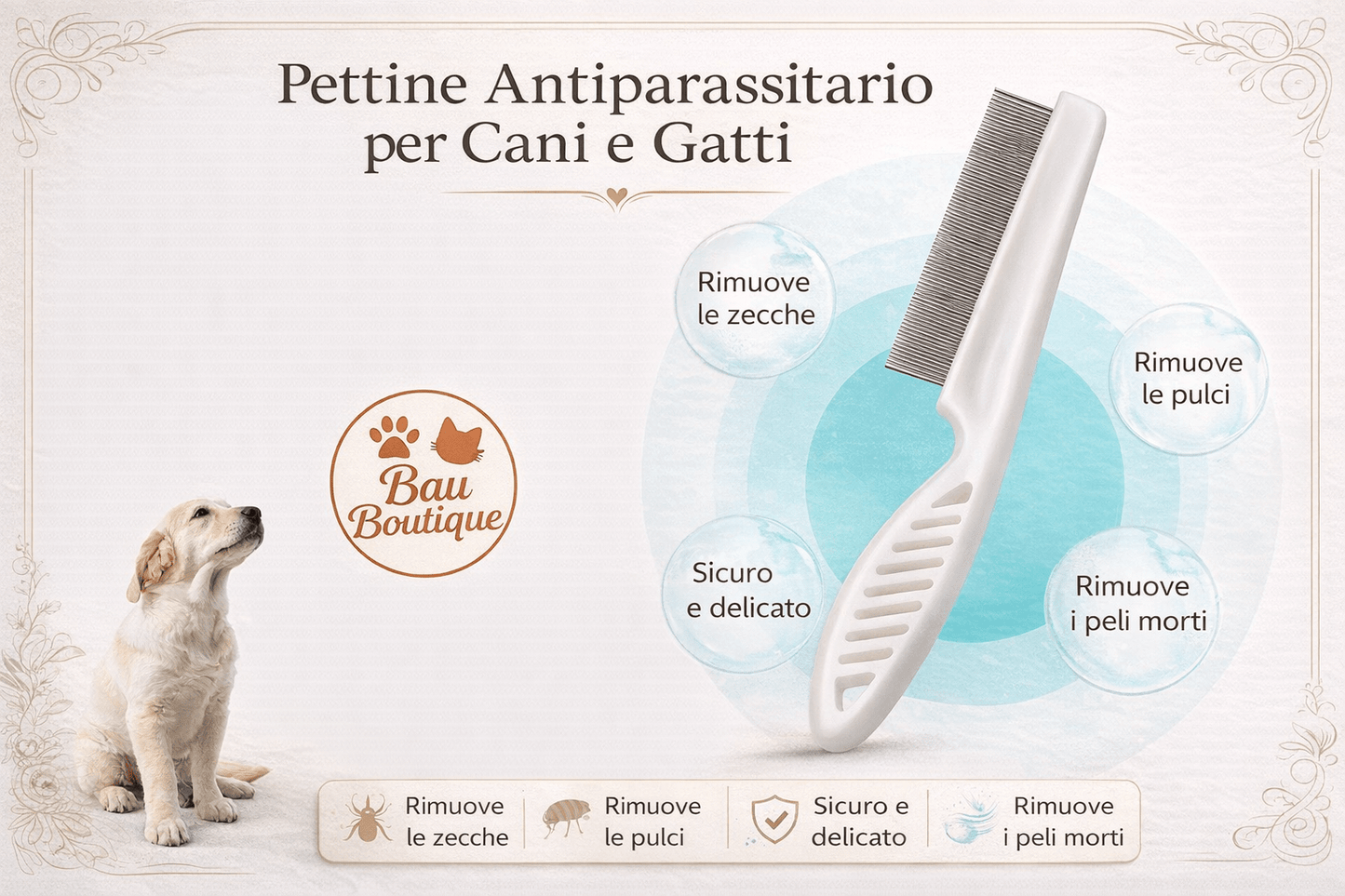 Pettine Antipulci Premium per Cani e Gatti – Igiene Profonda e Protezione Quotidiana - bau boutique