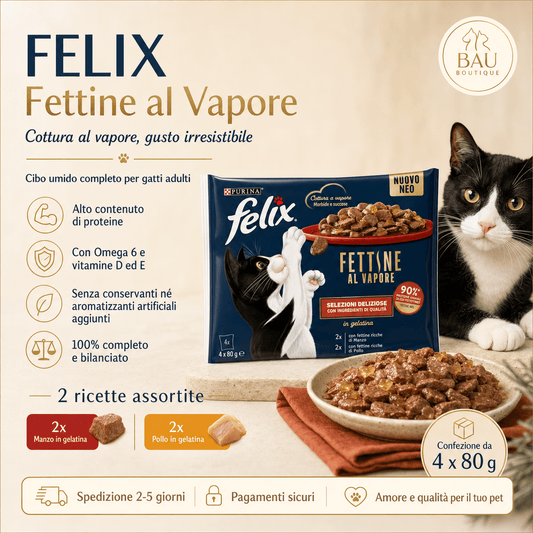 Purina Fettine Al Vapore Cibo Umido per Gatti Con Manzo E Pollo, 4 Buste Da 80 G - bau boutique