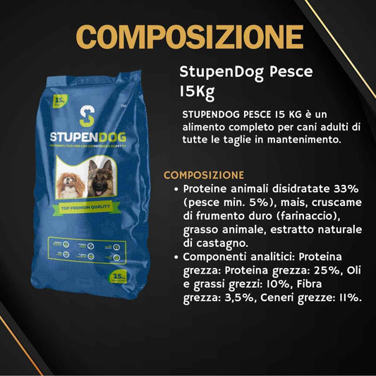 STUPENDOG Mantenimento al Pesce 15 kg – Crocchette per Cani Adulti di Tutte le Taglie - bau boutique