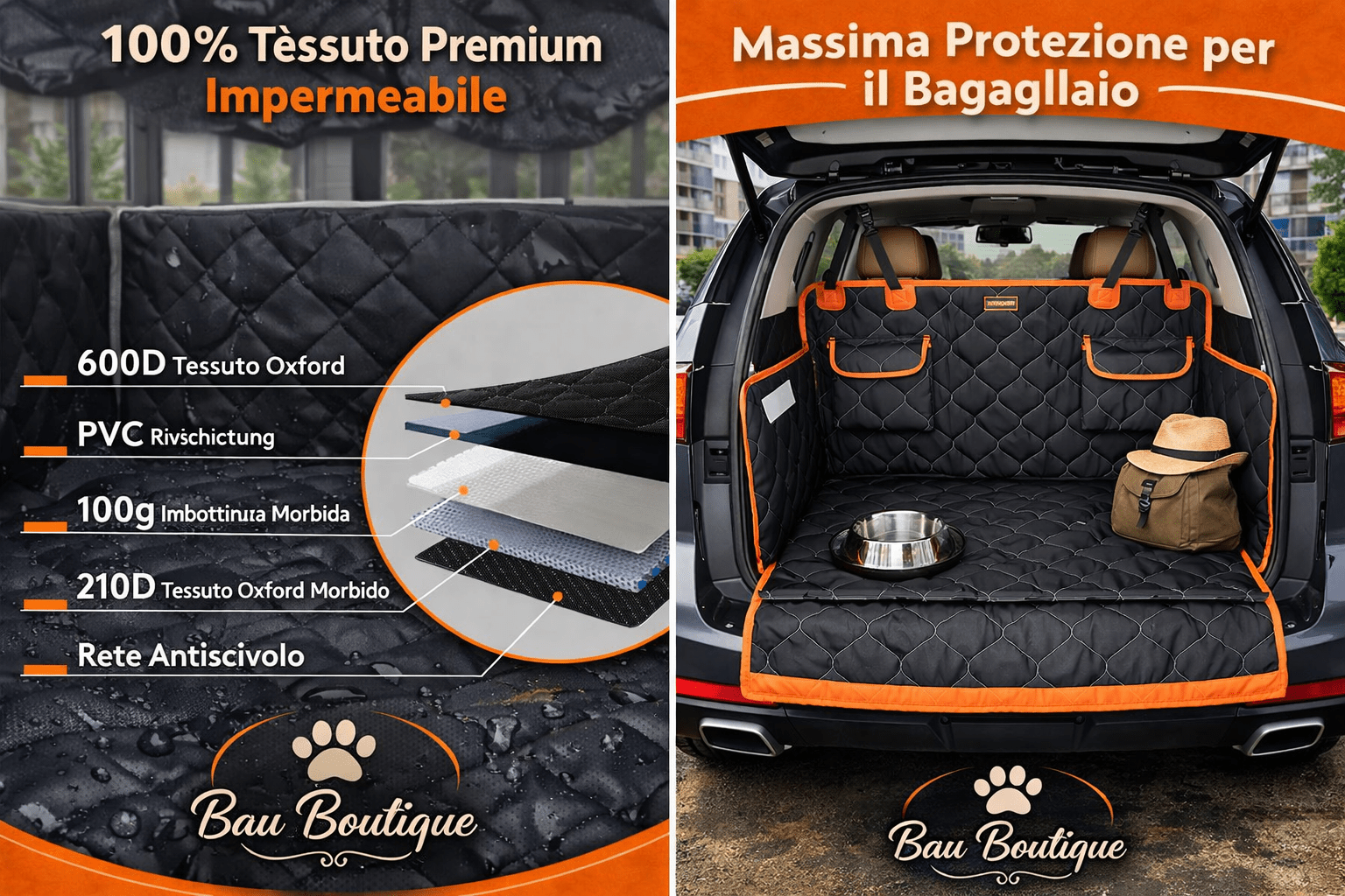 Telo Protettivo Auto per Cani con Copertura Completa – Impermeabile, Antiscivolo e Resistente ai Graffi - bau boutique